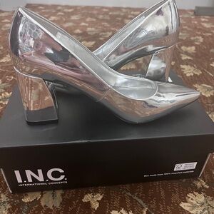 INC International Concepts Shiny Silver Heels